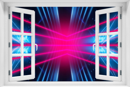 Fototapeta Naklejka Na Ścianę Okno 3D - Dark neon background with lines and rays. Blue and pink neon. Abstract futuristic background. Night scene with neon, light reflection.