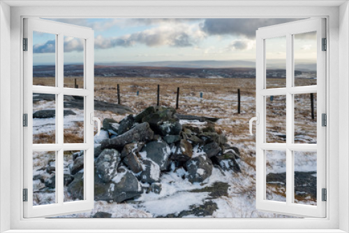 Fototapeta Naklejka Na Ścianę Okno 3D - great Whernside from Kettlewell on a cold winters blue sky day with some snow and frost on the ground