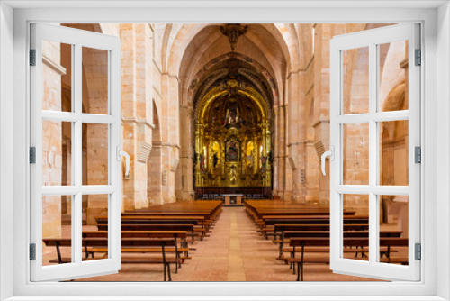 View of the interior of the Cistercian monastery church, Sta Maria of Huerta, Aragon, Spain