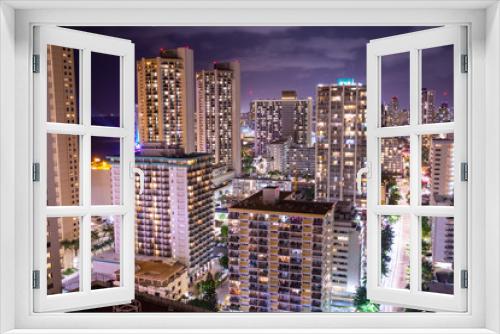 Fototapeta Naklejka Na Ścianę Okno 3D - Honolulu downtown hotels view at night