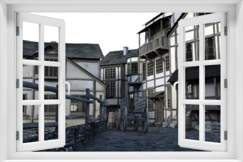 Fototapeta Naklejka Na Ścianę Okno 3D - 3D Rendered Medieval Village on White Background - 3D Illustration