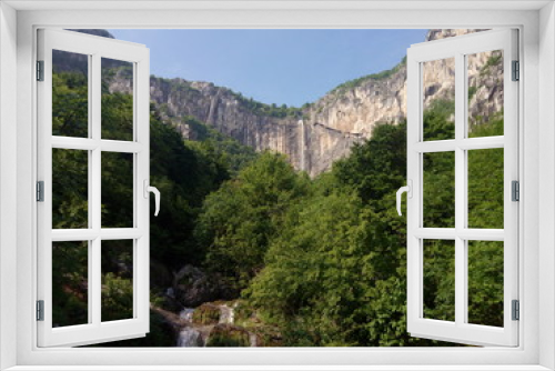 Fototapeta Naklejka Na Ścianę Okno 3D - Vrachanska Skaklya Waterfall - the highest in Bulgaria - 141 meters, and around him.