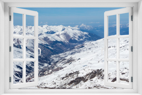 Fototapeta Naklejka Na Ścianę Okno 3D - val thorens les menuires valley sunset view snowy mountain landscape France alpes