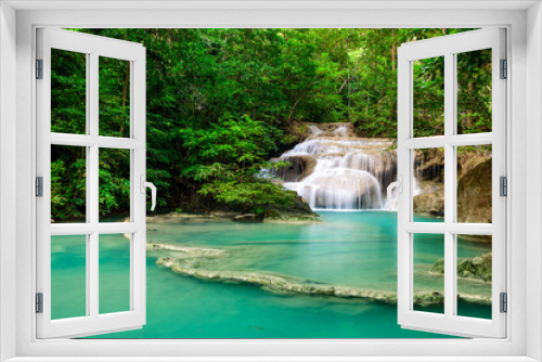 Fototapeta Naklejka Na Ścianę Okno 3D - Waterfall in Tropical forest at Erawan waterfall National Park, Thailand	