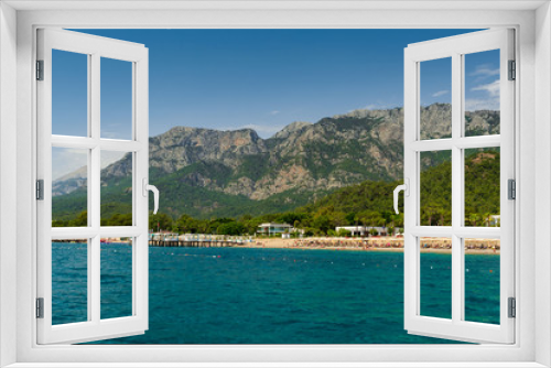 Fototapeta Naklejka Na Ścianę Okno 3D - Sea view on coast, resorts and Taurus Mountains near Kemer, Turkey.