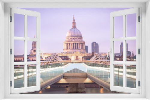 Fototapeta Naklejka Na Ścianę Okno 3D - St Paul's Cathedral and the Millennium Bridge on a winter morning in London	