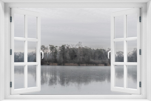 Fototapeta Naklejka Na Ścianę Okno 3D -  Winter See Frost Nebel Natur Bäume Europa Deutschland