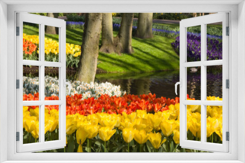Fototapeta Naklejka Na Ścianę Okno 3D - Pond with colorful springflowers