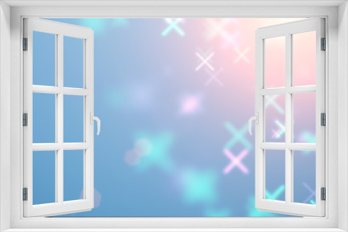 Fototapeta Naklejka Na Ścianę Okno 3D - Game style motion background. Cross glowing neon particles. Blue and pink color.