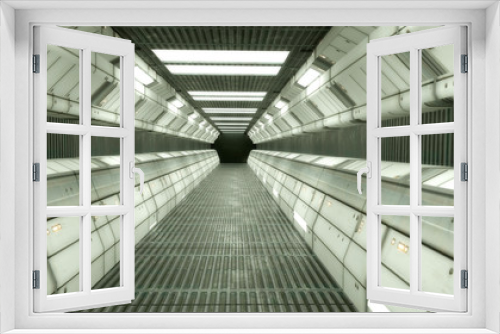 Fototapeta Naklejka Na Ścianę Okno 3D - 3d render. Futuristic spaceship scifi corridor architecture
