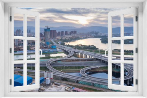 Fototapeta Naklejka Na Ścianę Okno 3D - city highway interchange in shanghai on traffic rush hour