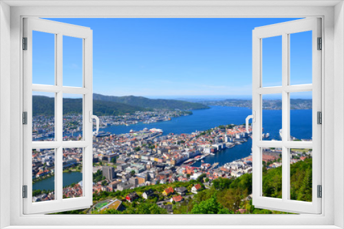Fototapeta Naklejka Na Ścianę Okno 3D - Cityscape of Bergen(Norway),view from Floyen