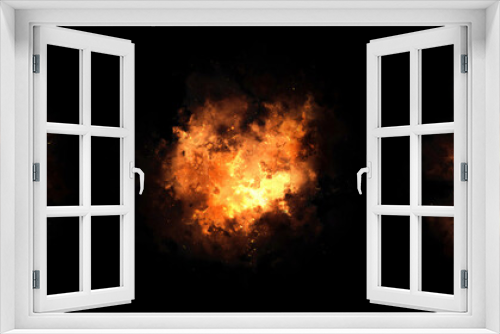 Fototapeta Naklejka Na Ścianę Okno 3D - Fire flame on dark background.Set of 3 fires on a long wide background.
