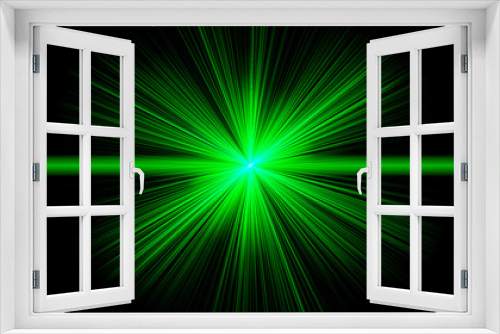 Crossing green neon shining lines in the dark. Starwars. Laser beams