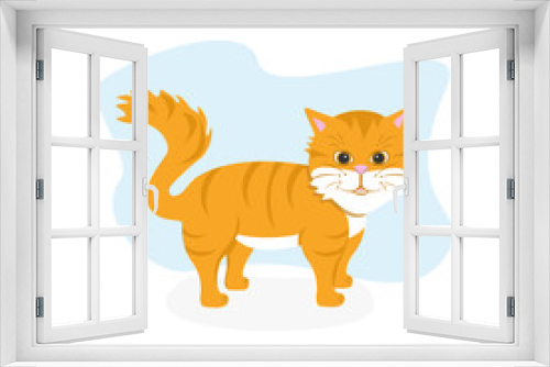 Fototapeta Naklejka Na Ścianę Okno 3D - The redheaded cat smiles cute. Can be used as advertising, sticker, logo, icon.