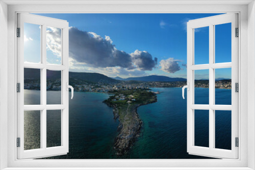Fototapeta Naklejka Na Ścianę Okno 3D - Aerial drone photo of beautiful seascape in bay of Porto Rafti, Mesogeia, Attica, Greece