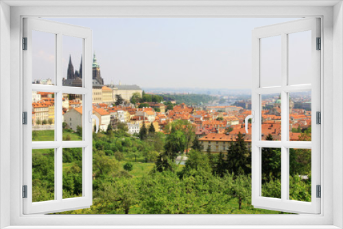 Fototapeta Naklejka Na Ścianę Okno 3D - Spring Prague gothic Castle with the green Nature