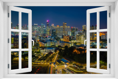 Fototapeta Naklejka Na Ścianę Okno 3D -  Nov 2019 Bukit Merah Flyover highway in blue hour over look to Singapore central business district