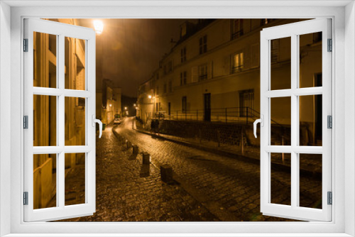 Fototapeta Naklejka Na Ścianę Okno 3D - PARIS, FRANCE - FEBRUARY 1, 2019: Street in Monmartre district at night