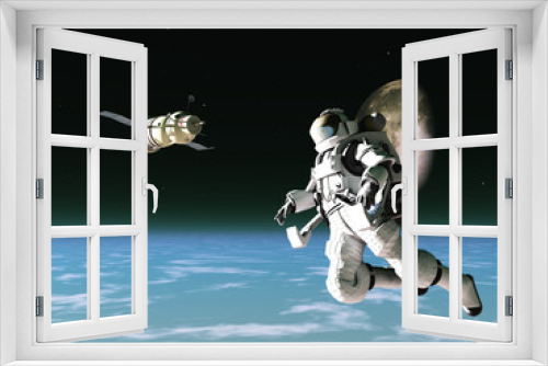 Fototapeta Naklejka Na Ścianę Okno 3D - Astronaut and satellite