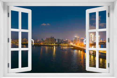 Fototapeta Naklejka Na Ścianę Okno 3D - Night view of CBD on the North Bank of Min River, Fujian Province, China