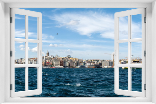 Fototapeta Naklejka Na Ścianę Okno 3D - Karakoy/Beyoglu district, Galata Port, Galata Tower and city ​​lines ships, Istanbul, Turkey.