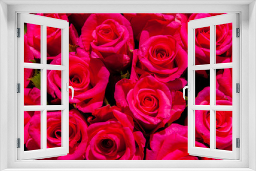 Fototapeta Naklejka Na Ścianę Okno 3D - The background is red roses. Horizontal photo. Gift, bouquet, happy Valentine's Day, Valentine's Day