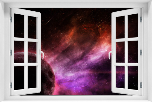 Fototapeta Naklejka Na Ścianę Okno 3D - abstract space illustration, bright red-violet planet and space nebula