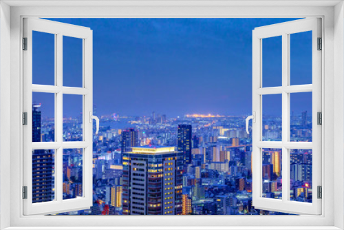 Fototapeta Naklejka Na Ścianę Okno 3D - Panorama of Beautiful Osaka city aerial night light view,  Japan
