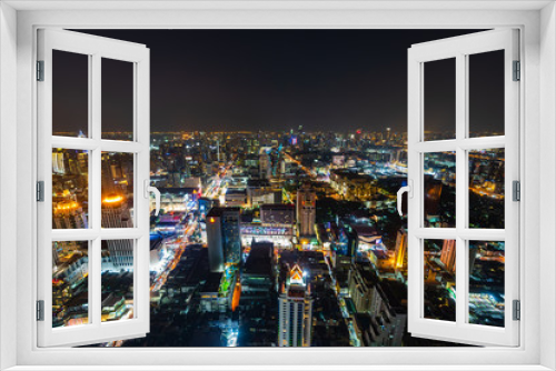 Fototapeta Naklejka Na Ścianę Okno 3D - Bangkok city downtown and road traffic at night of Thailand , Cityscape