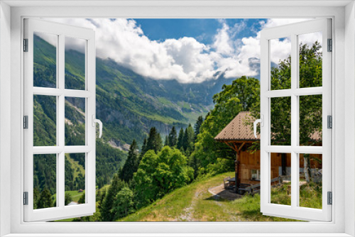 Fototapeta Naklejka Na Ścianę Okno 3D - Switzerland, Panoramic view on green Alps near Schynige Platte, Saxeten