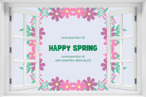 Fototapeta Naklejka Na Ścianę Okno 3D - Happy spring invitation wallpaper card design, with seamless pattern of leaf and pink floral frame. Vector