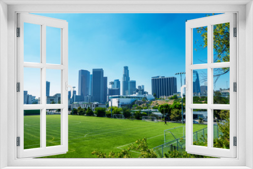 Buildings of Downtown Los Angeles from Vista Hermosa Natural Park, California