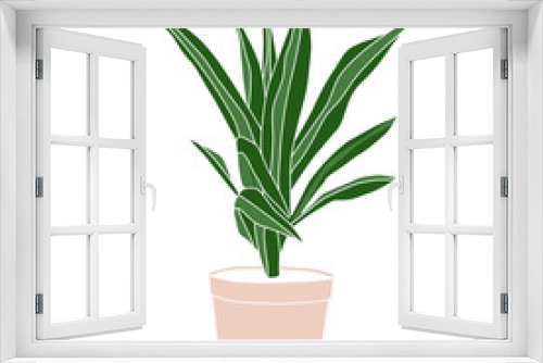 Fototapeta Naklejka Na Ścianę Okno 3D - Green floral house plants illustration and lettring. Outline home flowers in pots in line art anf flat  style isolated on white background for greetig card, invintation print t-shirt