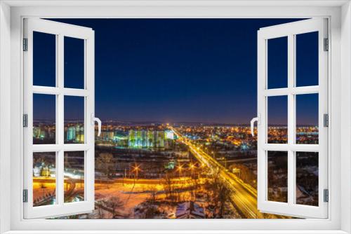 Fototapeta Naklejka Na Ścianę Okno 3D - Panorama of the night Ukrainian city from a height