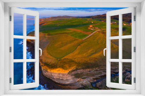 Fototapeta Naklejka Na Ścianę Okno 3D - Cliffs and Mill of El Bolao, Cóbreces, Alfoz de Loredo Municipality, Cantabrian Sea, Cantabria, Spain, Europe