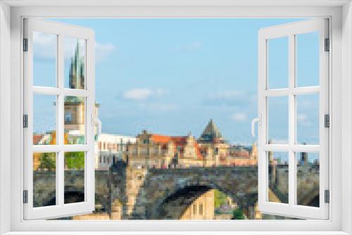 Fototapeta Naklejka Na Ścianę Okno 3D - Scenic view of the Old Town pier architecture and Charles Bridge over Vltava river in Prague, Czech Republic