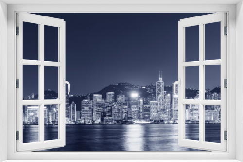 Fototapeta Naklejka Na Ścianę Okno 3D - Panorama of Victoria harbor of Hong Kong city at dusk