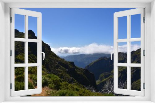 Landscape of green mountains of Madeira Island - view from the trial to Pico Ruivo.