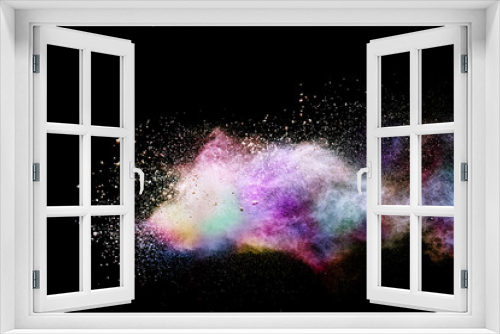 Fototapeta Naklejka Na Ścianę Okno 3D - Abstract powder splatted background. Colorful powder explosion on black background. Colored cloud. Colorful dust explode. Paint Holi.