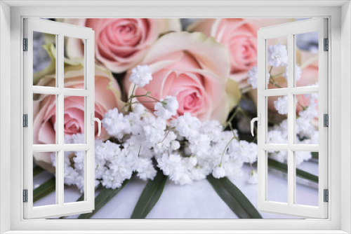 Fototapeta Naklejka Na Ścianę Okno 3D - Beautiful pink and white roses on white backgraund