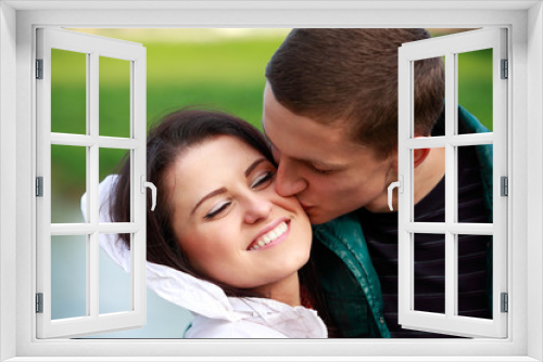 Portrait happy young teenage couple outdoor