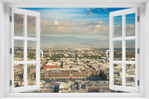 Panorama of Mexico city central part  from skyscraper Latino americano. View with buildings. Travel photo, background, wallpaper.