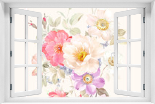 Fototapeta Naklejka Na Ścianę Okno 3D - Set of card with flower rose, leaves. Wedding ornament concept. Floral poster, invite. Decorative greeting card or invitation design background