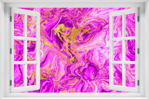 Bright magenta and gold marble swirls modern background.