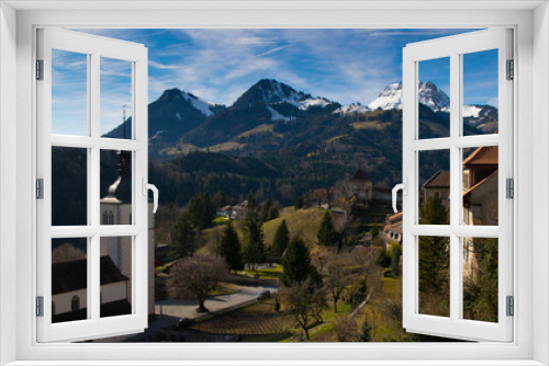 Fototapeta Naklejka Na Ścianę Okno 3D - Gruyeres und sein Chateau in der Schweiz