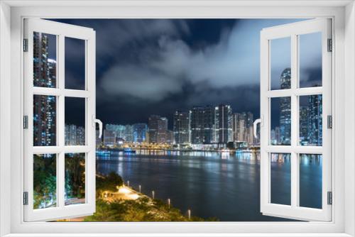 Fototapeta Naklejka Na Ścianę Okno 3D - skyline of Harbor in Hong Kong city at night