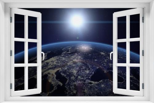 Fototapeta Naklejka Na Ścianę Okno 3D - world sun raising over space 3d illustration