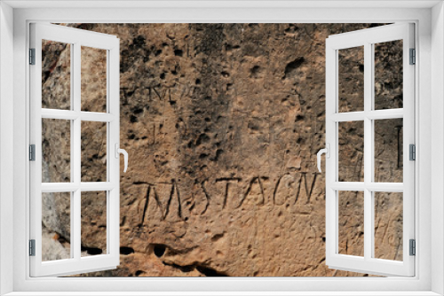 Fototapeta Naklejka Na Ścianę Okno 3D - ancient writings on neolithic limestone temples of Ggantija in Xaghra on the island of Gozo, Malta