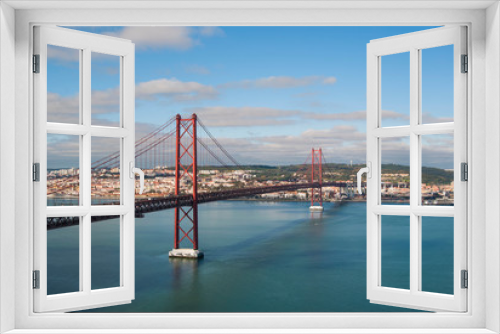 Fototapeta Naklejka Na Ścianę Okno 3D - 25 de Abril Bridge  on a sunny, clear day, Lisbon, Portugal